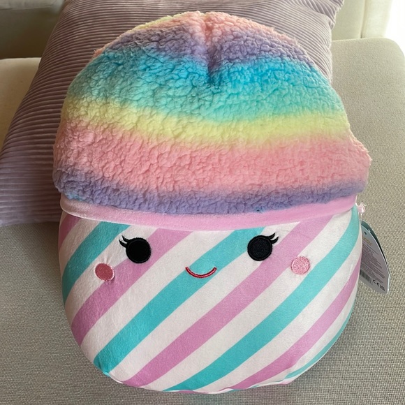 Cotton Candy Rainbow Squishmallow Bevin Pastel Gradient 11” Plush Sherpa fleece - Picture 1 of 4
